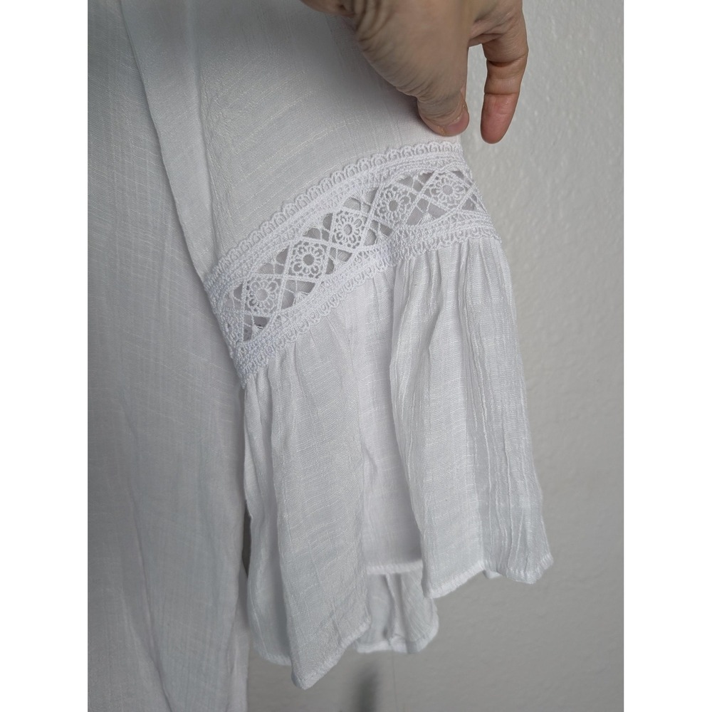 Counterparts Blouse Womens Large White Crochet Bell Sleeve‎ Tunic Top Sheer KM - Picture 3 of 10